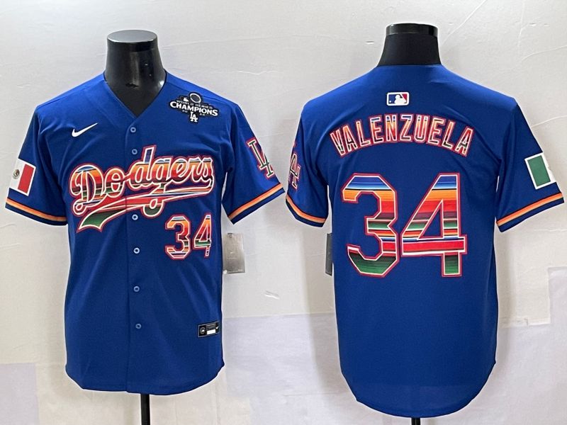 Men 2025 Los Angeles Dodgers #34 Valenzuela Blue Nike MLB Jersey style 6272